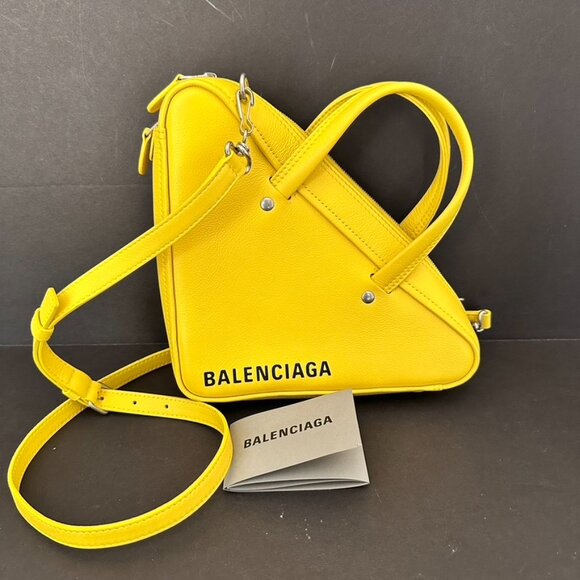 Balenciaga Triangle Duffle Bag Yellow Leather Small Crossbody Bag - Picture 1 of 7